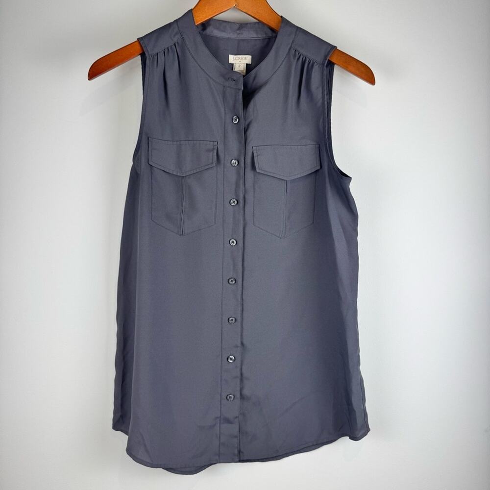 J.Crew Women’s Sleeveless Gray Button-Up Blouse ~ 2